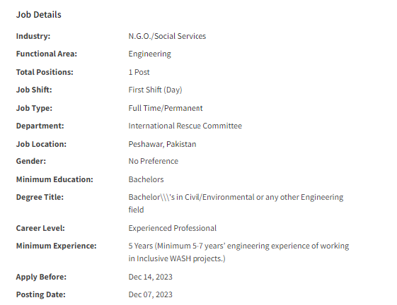 IRC International need Field Engineer Jobs 2023