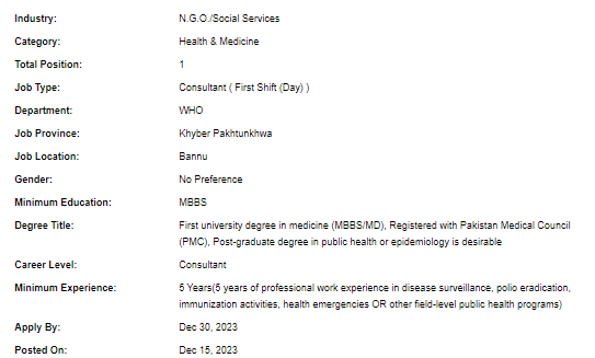 UN-WHO need Consultant Surveillance Jobs 2023