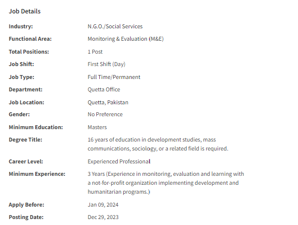 MEAL Officer need by NGO Jobs 2024