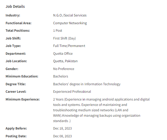 IT Assistant need by INGO Jobs 2023