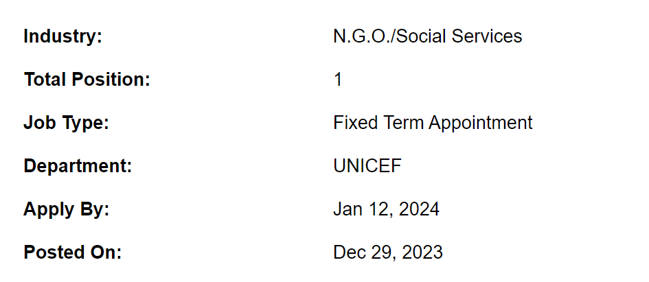 UNICEF need Programme Specialist Jobs 2024