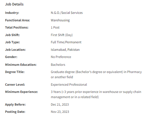 Warehouse Assistant need by NGO Nai Zindagi Jobs 2023