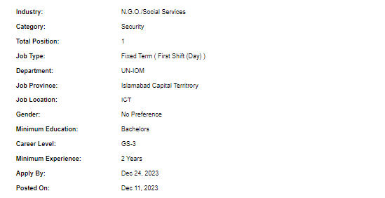 UN-IOM need Senior Security Guard Jobs 2023