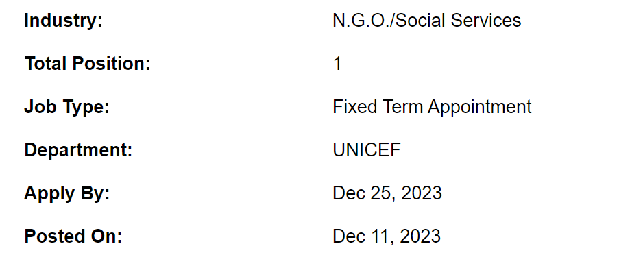 UNICEF need Health Manager, Maternal, Neonatal, and Child Health Jobs 2023