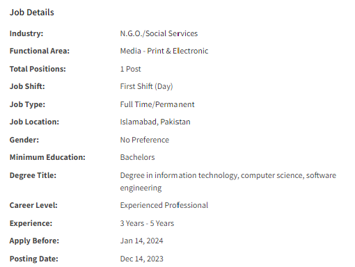 Pak Aid NGO need Communications / Media Reporting Officer Jobs 2023