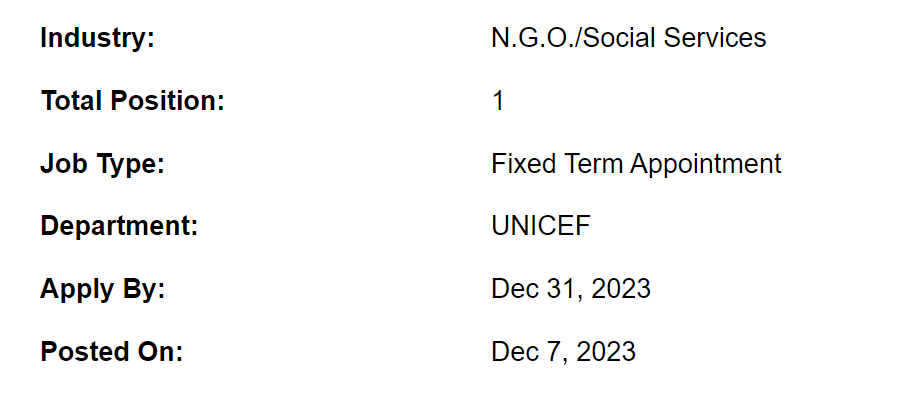 UNICEF need Donor Relations Officer Jobs 2023