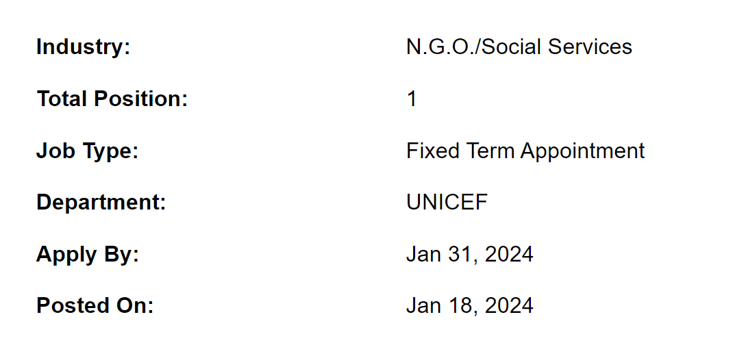 UNICEF INGO need Finance Assistant Jobs 2024