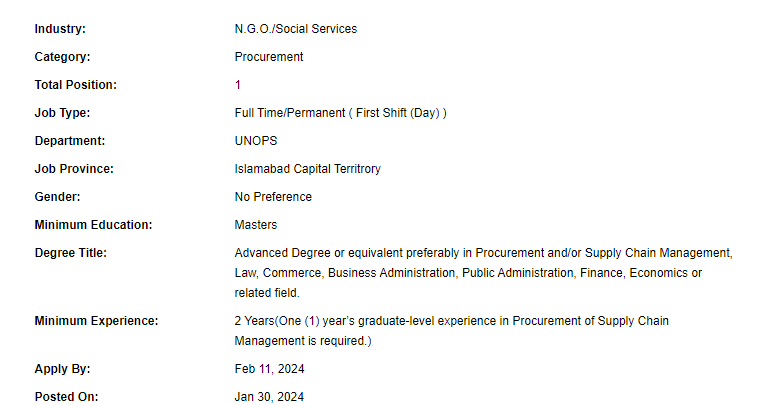 Procurement Officer need by UNOPS Jobs 2024