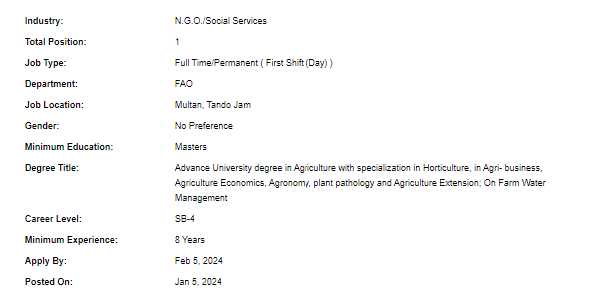 UN-FAO need Farmer Field School Specialist for multiple cities Jobs 2024