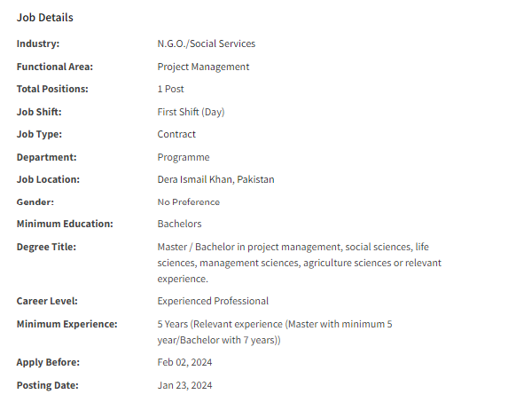 Senior Project Officer need by NGO Jobs 2024