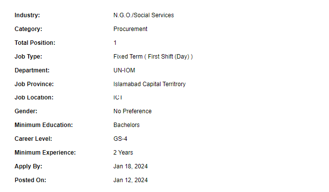 UN-IOM need Logistics Assistant Jobs 2024