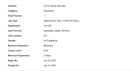 UN-IOM need National Associate Movement Operations Officer Jobs 2024