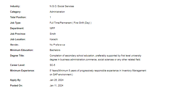 UN-WFP need Admin Assistant Jobs 2024