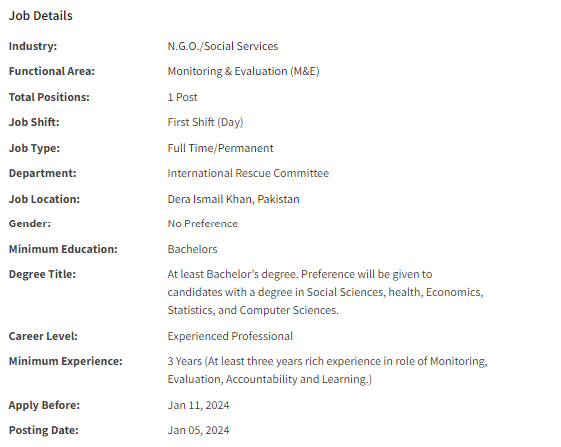 IRC International INGO need MEAL Officer Jobs 2024