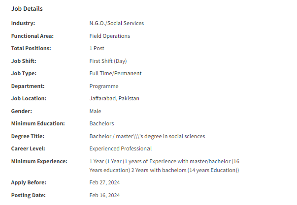 Social Mobilizer need by INGO Islamic Relief International Jobs 2024