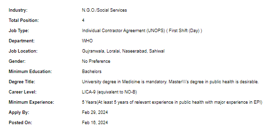 Divisional Officer need by UN-WHO for multiple cities Jobs 2024