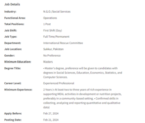 IRC International need MEAL Officer Jobs 2024
