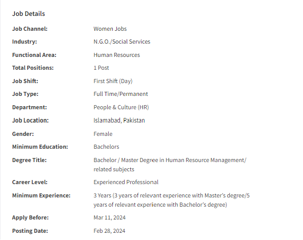 Islamic Relief International INGO need People & Culture Officer Jobs 2024