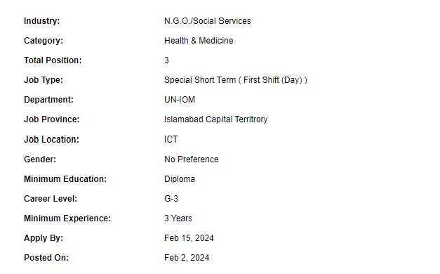 Laboratory Assistant need by UN-IOM Jobs 2024