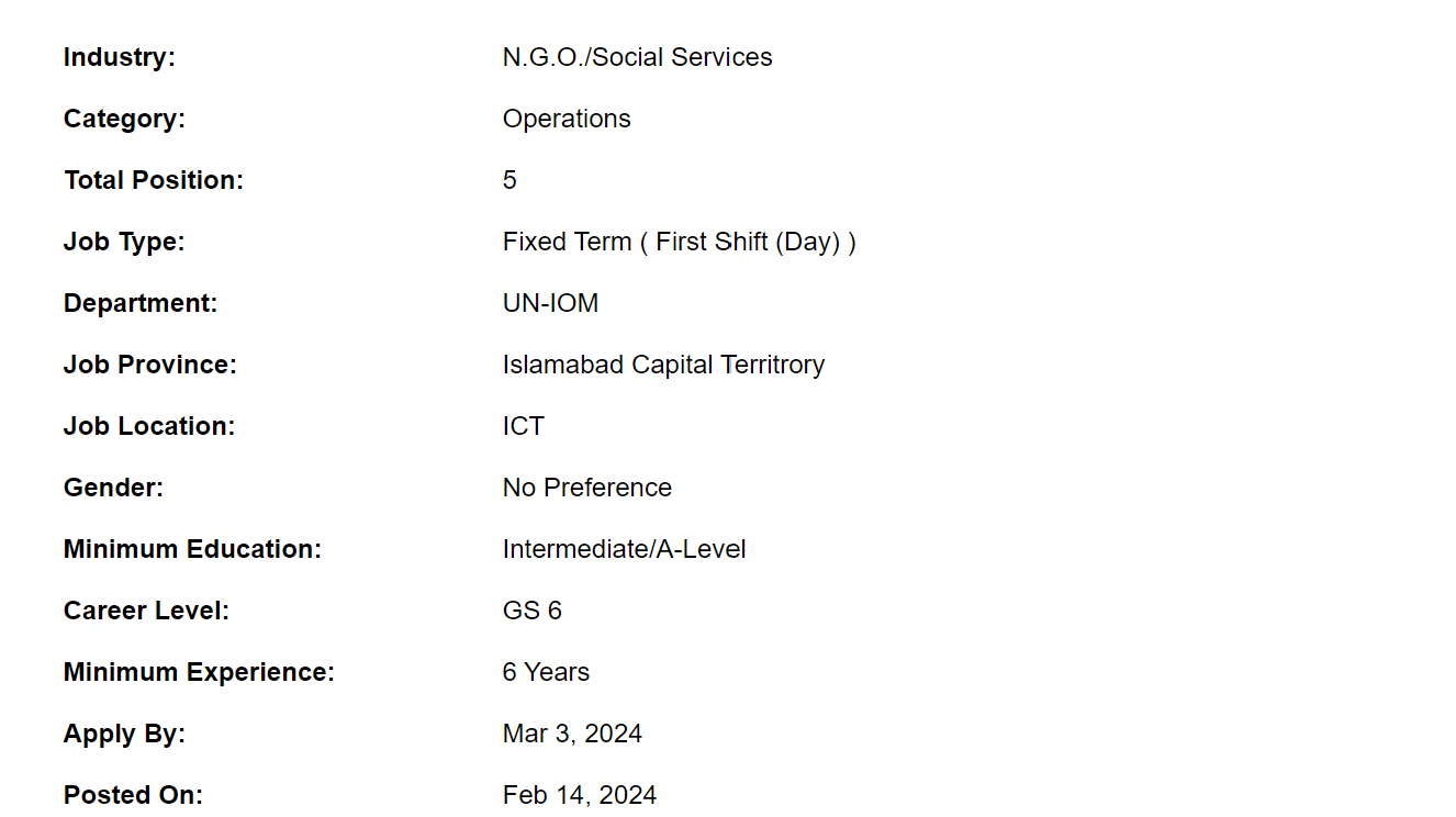 Senior Project Assistant need by UN-IOM Jobs 2024