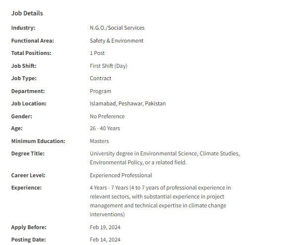 Climate Change Adaption Specialist need by INGO Cesvi International for multiple cities Jobs 2024