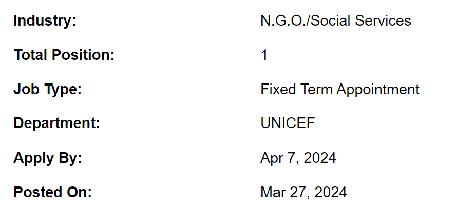 Social & Behavior Change Officer need by UNICEF Jobs 2024