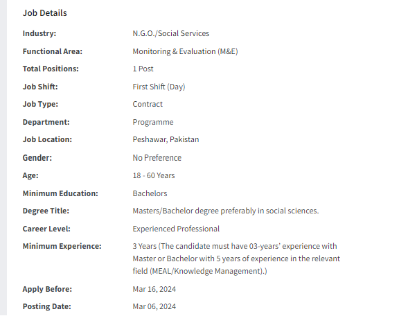 MEAL Officer Officer need by NGO Jobs 2024
