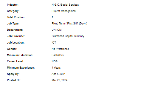 Project Officer need by UN-IOM Jobs 2024