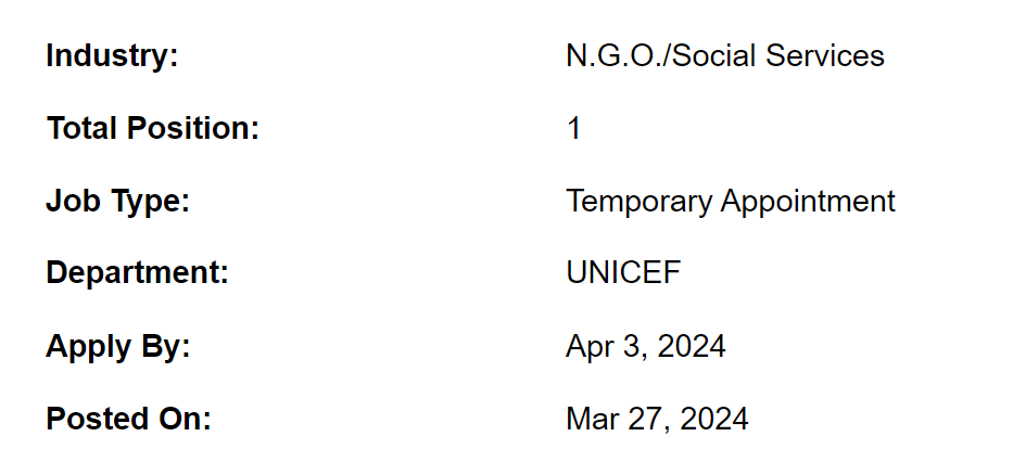 Security Officer need by UNICEF Jobs 2024