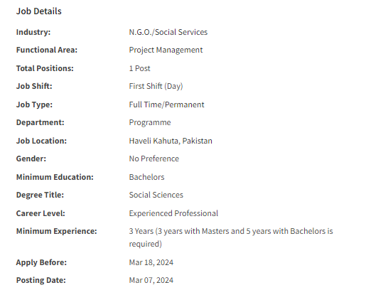 Project Officer need by Islamic Relief International Jobs 2024