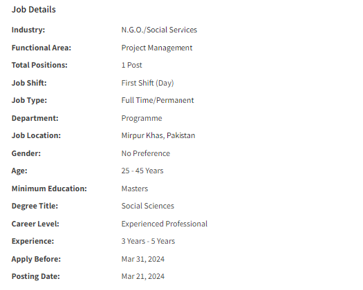 Project Officer need by INGO Islamic Relief International Jobs 2024