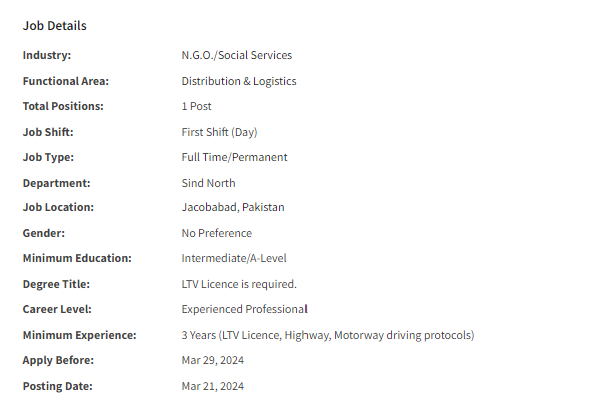 ACTED International INGO need Driver Jobs 2024