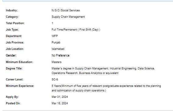 Supply Chain Officer need by UN-WFP Jobs 2024