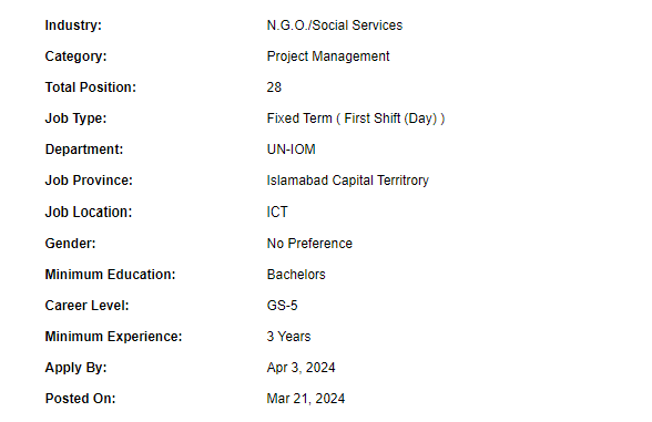 Project Management Assistant need by UN-IOM Jobs 2024