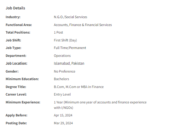 Finance Assistant need by INGO Muslim Aid Jobs 2024