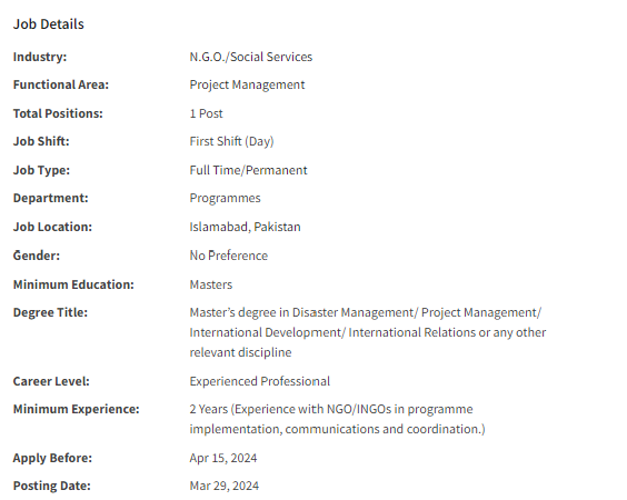 Programme Officer need by INGO Muslim Aid Jobs 2024