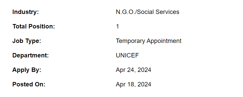 Child Protection Officer need by UNICEF Jobs 2024