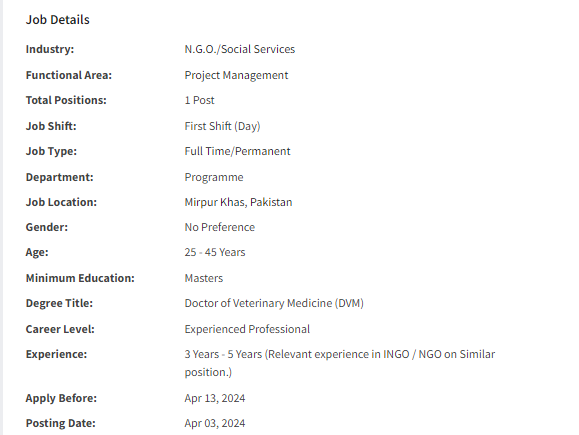 Livestock Officer need by INGO Islamic Relief International Jobs 2024