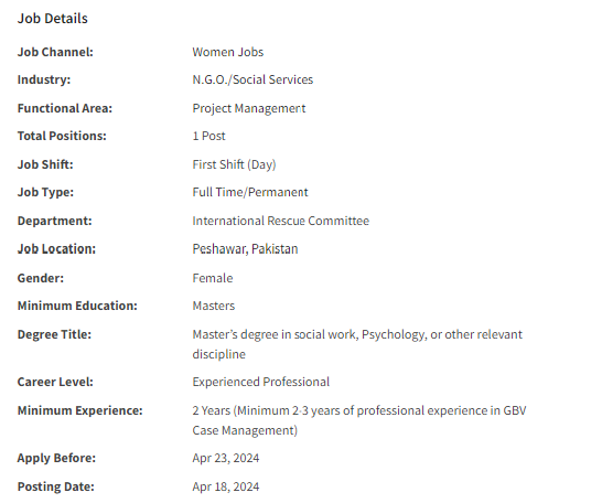 IRC International INGO need GBV Caseworker Jobs 2024