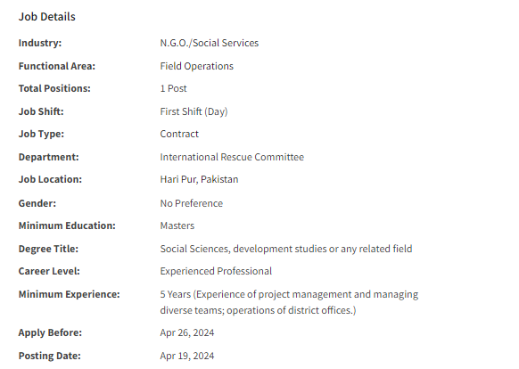 IRC International INGO need Cluster Manager Jobs 2024