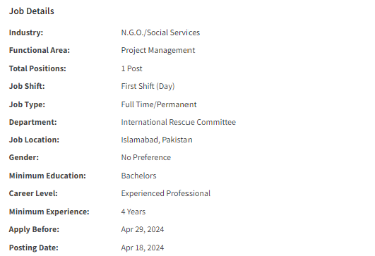 IRC International INGO need Senior Program Officer Jobs 2024