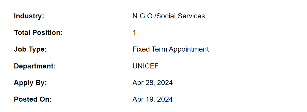 Programme Assistant need by UNICEF Jobs 2024