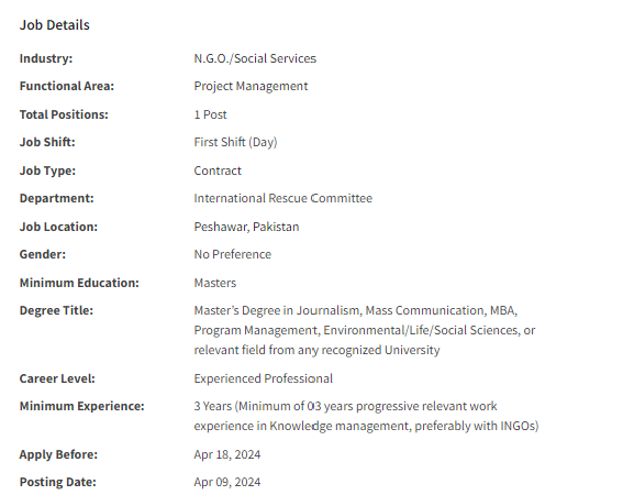 Knowledge Management & Learning Manager need by INGO IRC International Jobs 2024