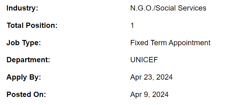 Social Policy Officer need by UNICEF Jobs 2024