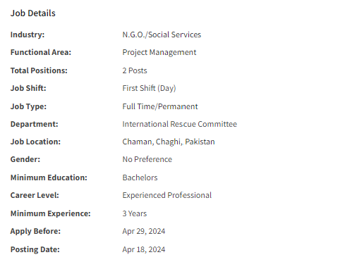 IRC International INGO need Senior Program Officer for multiple cities Jobs 2024