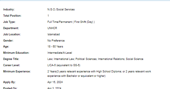 Senior Protection Case Management Assistant need by UNHCR Jobs 2024