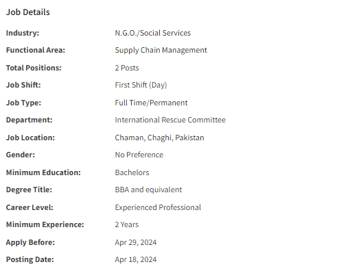 IRC International INGO need Supply Chain Officer for multiple cities Jobs 2024