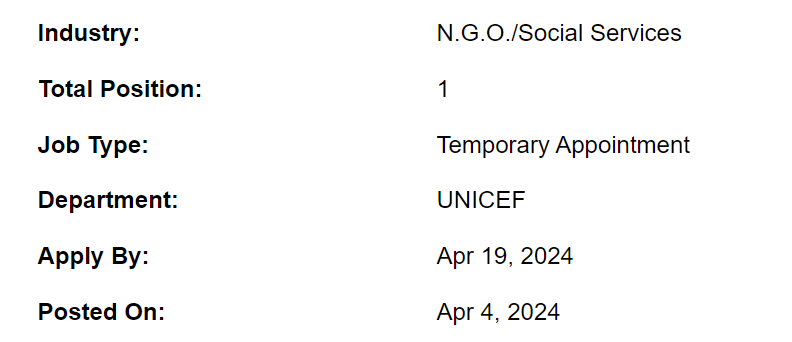 Senior Coordinator need by UNICEF Jobs 2024