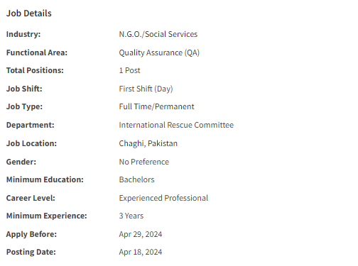 IRC International INGO need Monitoring and Quality Assurance Officer Jobs 2024