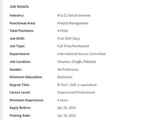 IRC International INGO need Field Engineer for multiple cities Jobs 2024